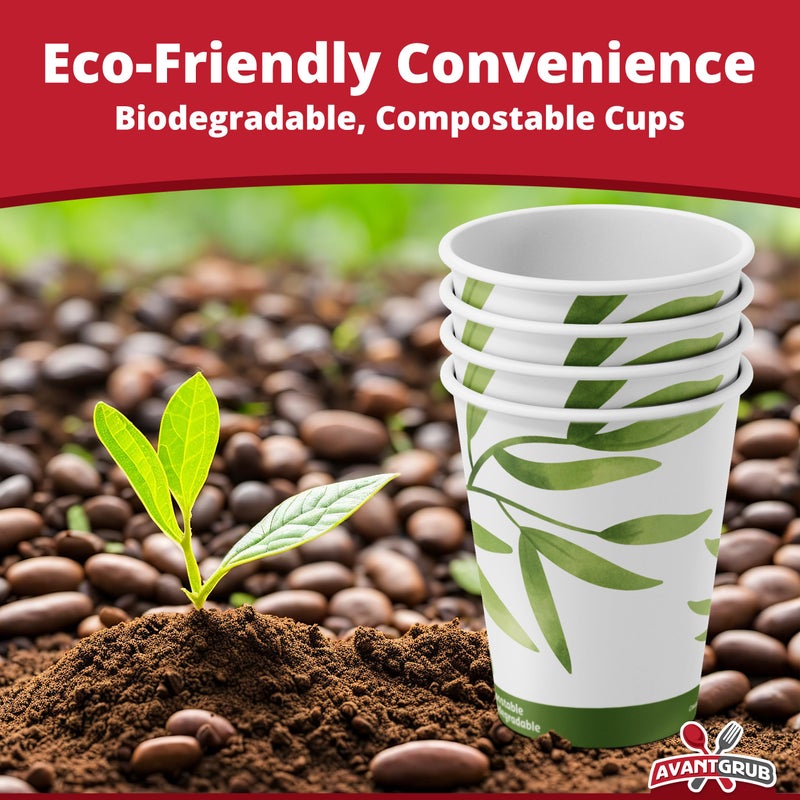 Avant Grub Recyclable Biodegradable Hot Drink Cups 12 Oz 100 Pk of Compostable Paper Mugs, Wood Stirrers and Cardboard Coffee Sleeves. Bulk 12oz Beverage Supplies Set Perfect for Eco Friendly Business or Cafe. - Image 3